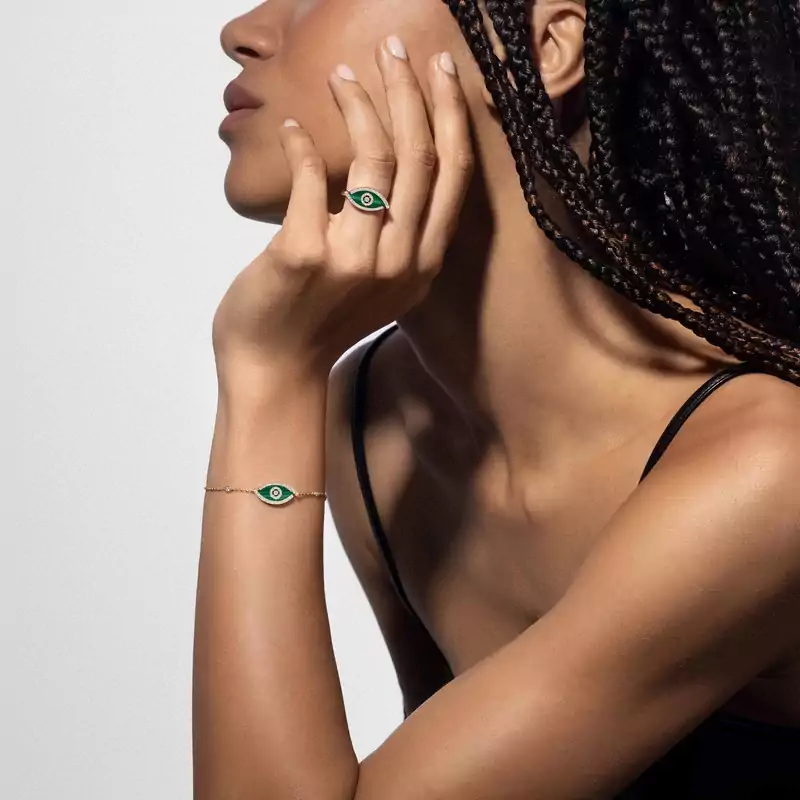 Lucky Eye Malachite Yellow Gold For Her Diamond Bracelet 12888-YG